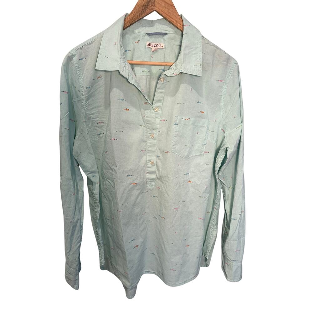 Vintage Merona Cotton Popover Shirt Tunic w/ Swimming Ladies Print Size XL